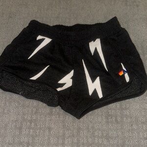 Aviator Nation Black and White Athletic Shorts Lightning Bolt Design